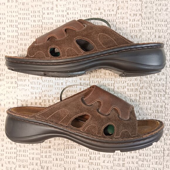 Naot women's brown leather and suede slide sandals sz 38 EU / 7 -7.5 US - Picture 5 of 14